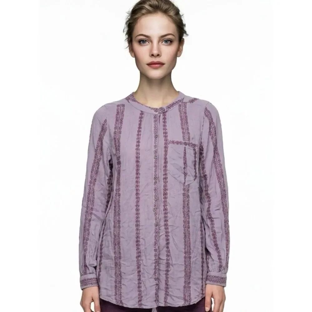 FREE PEOPLE | Purple Pocketed Button Down Shirt XS